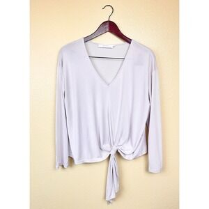 ASTR The Label Blouse Blush Pink Top Tie Front Long Sleeve Medium Modal Blend
